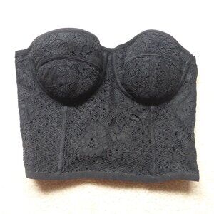 GUESS black floral eyelet pattern bustier top